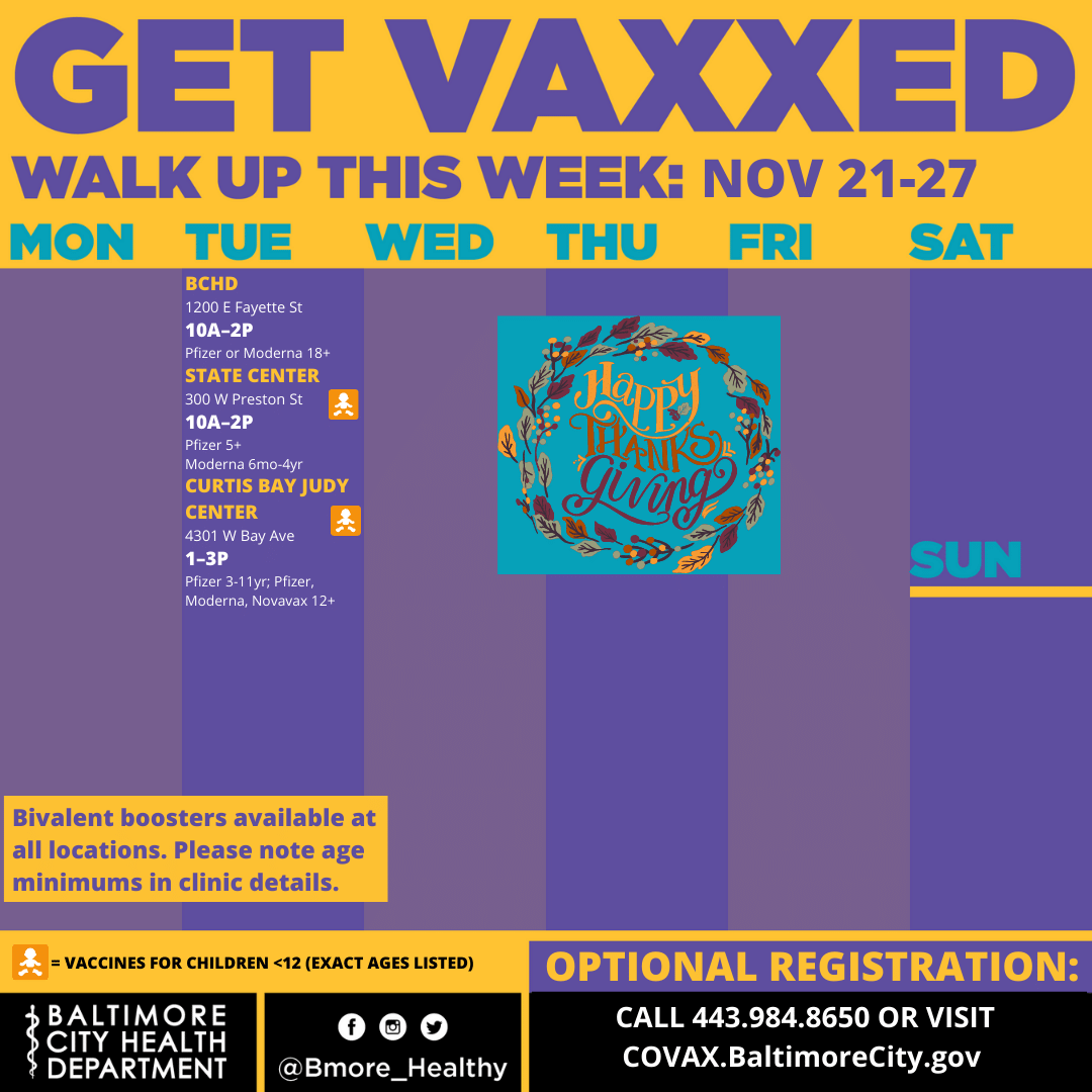 Week of November 21st-27th mobile vaccination clinic schedule in English